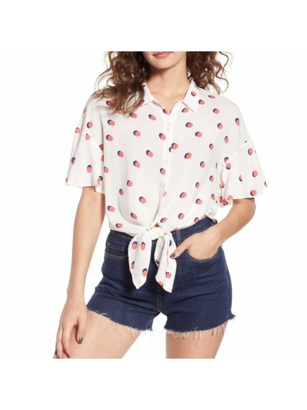 NWT Lush Cream Coral Dot Blouse